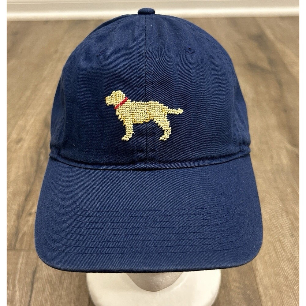 Smathers & Branson Golden Retriever Needlepoint Mens Cap Hat Navy Blue Dog